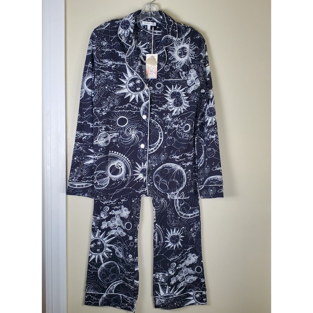 NWT Johnny Was Carly PJ Set Mina Black White Celestial XS Extra Small Pajamas